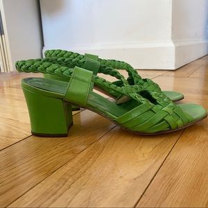 VINTAGE GREEN BRAIDED LEATHER SANDAL HEELS